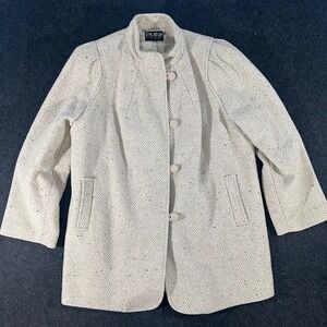 Elco Wool Blend Coat Womens 18.5 Beige Tweed Vintage 80s Longline Career Jacket